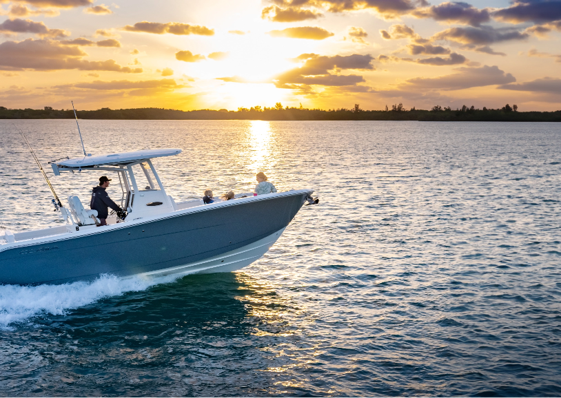 center console boat on water